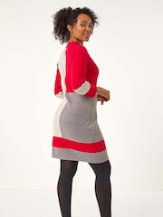 Roman Red Petite Colour Block Knit Dress - Image 3 of 5