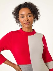 Roman Red Petite Colour Block Knit Dress - Image 4 of 5