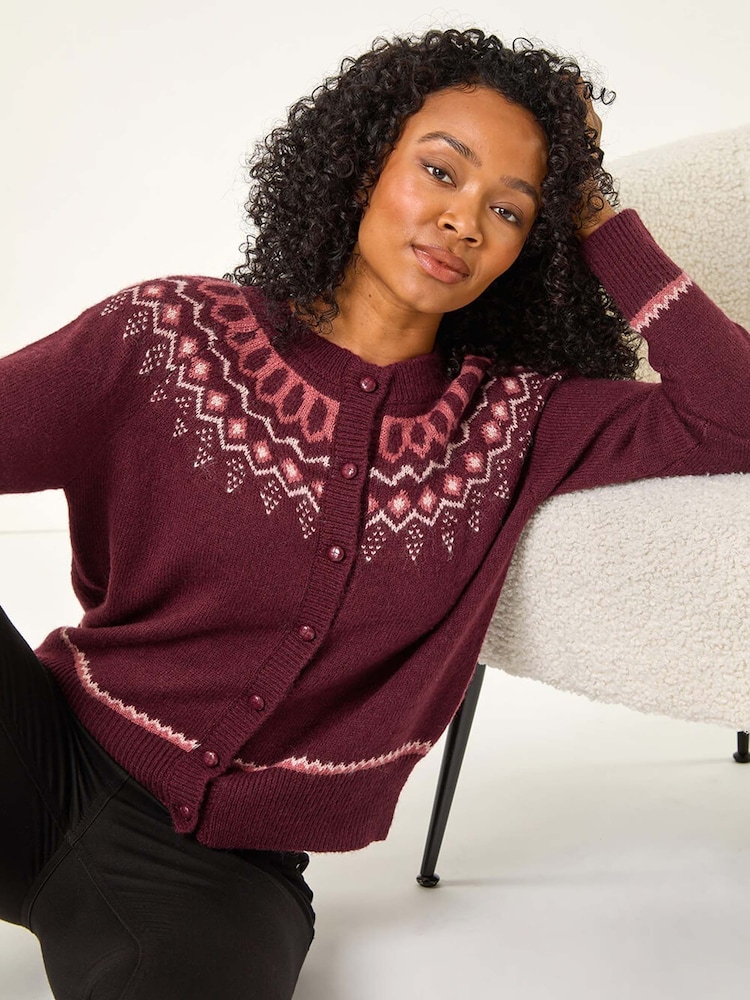 Roman Red Petite Pattern Button Cardigan - Image 1 of 5