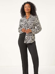 Roman Black Petite Geometric Print Button Up Shirt - Image 1 of 5