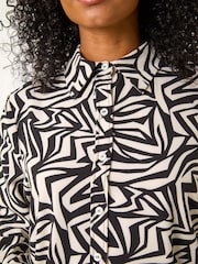 Roman Black Petite Geometric Print Button Up Shirt - Image 5 of 5