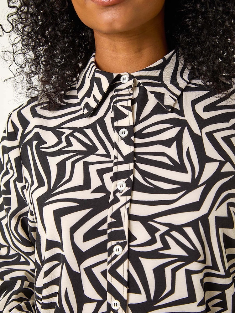 Roman Black Petite Geometric Print Button Up Shirt - Image 5 of 5