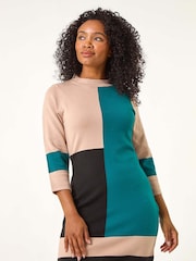 Roman Green Petite Colour Block Knit Dress - Image 4 of 5