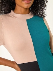 Roman Green Petite Colour Block Knit Dress - Image 5 of 5
