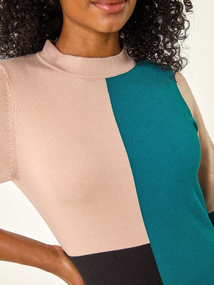 Roman Green Petite Colour Block Knit Dress - Image 5 of 5