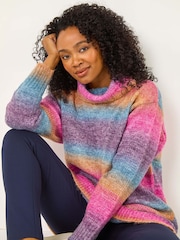 Roman Blue Petite Space Dye Roll Neck Longline Jumper - Image 1 of 5