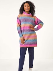 Roman Blue Petite Space Dye Roll Neck Longline Jumper - Image 2 of 5