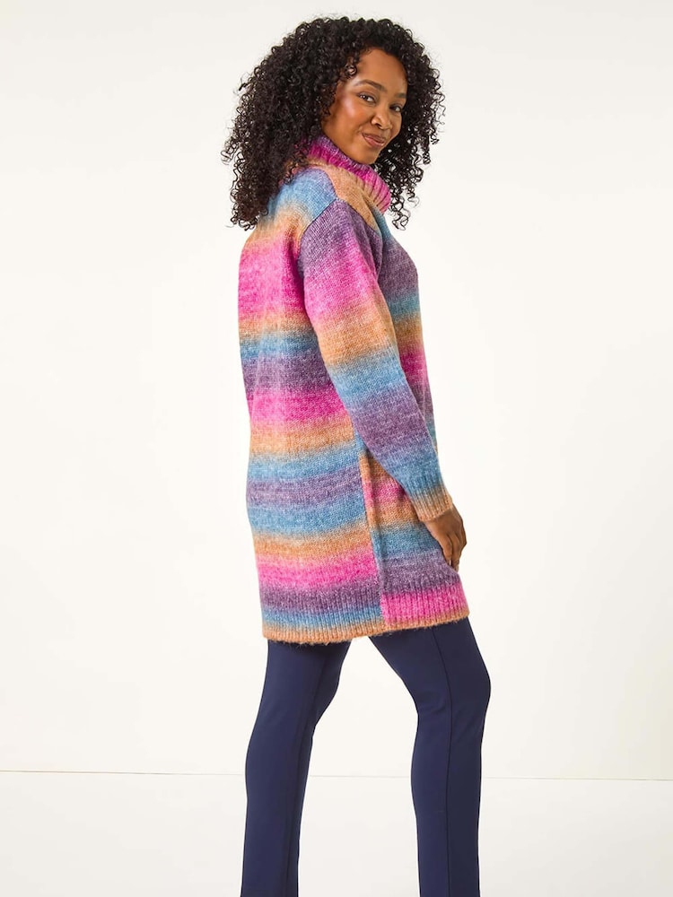 Roman Blue Petite Space Dye Roll Neck Longline Jumper - Image 3 of 5