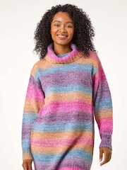 Roman Blue Petite Space Dye Roll Neck Longline Jumper - Image 4 of 5