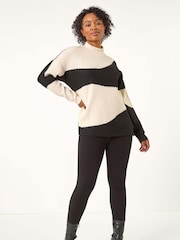 Roman Black Petite Colour Block Knit Jumper - Image 2 of 5