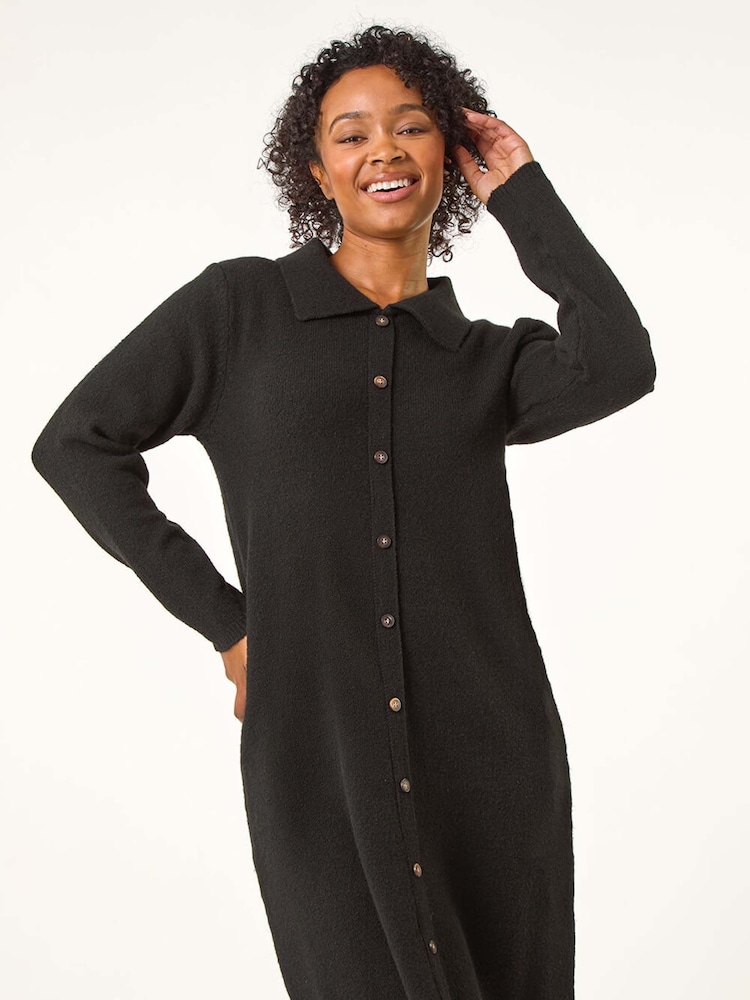 Roman Black Petite Collared Knit Shift Dress - Image 1 of 5