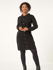 Roman Black Petite Collared Knit Shift Dress - Image 2 of 5