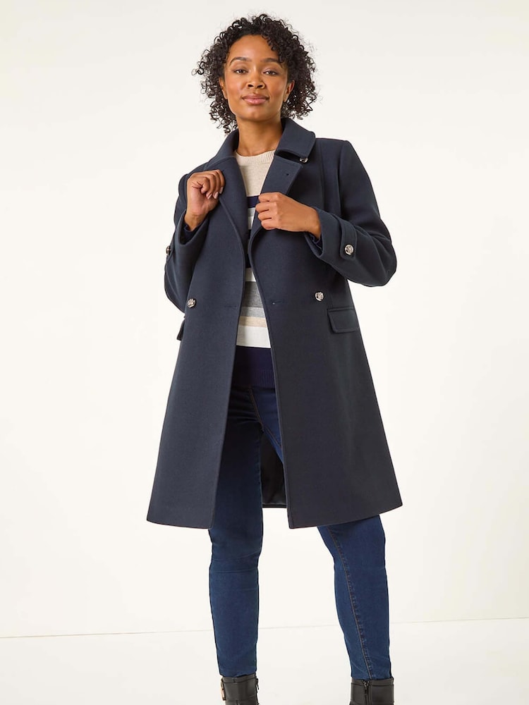 Roman Blue Petite Double Breasted Military Coat - Image 1 of 5
