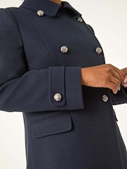 Roman Blue Petite Double Breasted Military Coat - Image 5 of 5