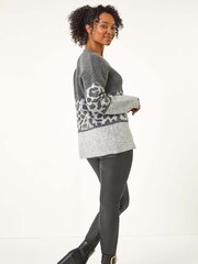 Roman Grey Petite Animal Colourblock Stretch Jumper - Image 3 of 5