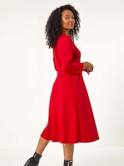 Roman Red Petite V-Neck Button Detail Stretch Dress - Image 3 of 5