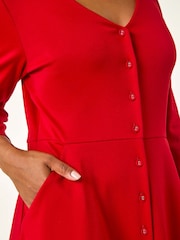 Roman Red Petite V-Neck Button Detail Stretch Dress - Image 5 of 5