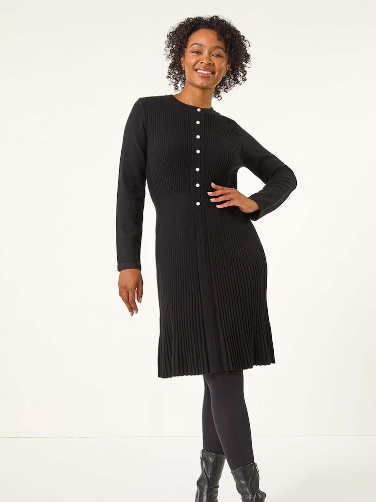Roman Black Petite Pearl Detail Knitted Dress - Image 2 of 5