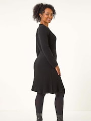 Roman Black Petite Pearl Detail Knitted Dress - Image 3 of 5