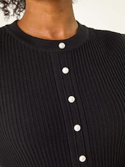 Roman Black Petite Pearl Detail Knitted Dress - Image 5 of 5