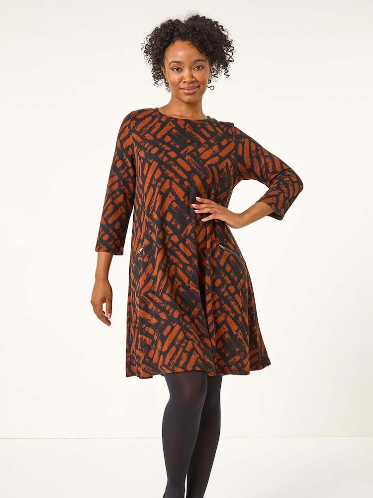 Roman Petite Zip Detail Abstract Dress - Imagen 1 de 6 Roman Petite Zip Detail Abstract Dress - Imagen 1 de 6