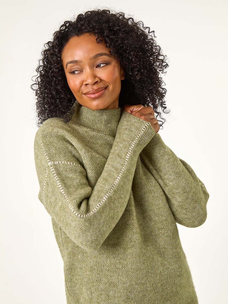 Roman Green Petite Contrast Stitch Jersey Jumper - Image 1 of 5