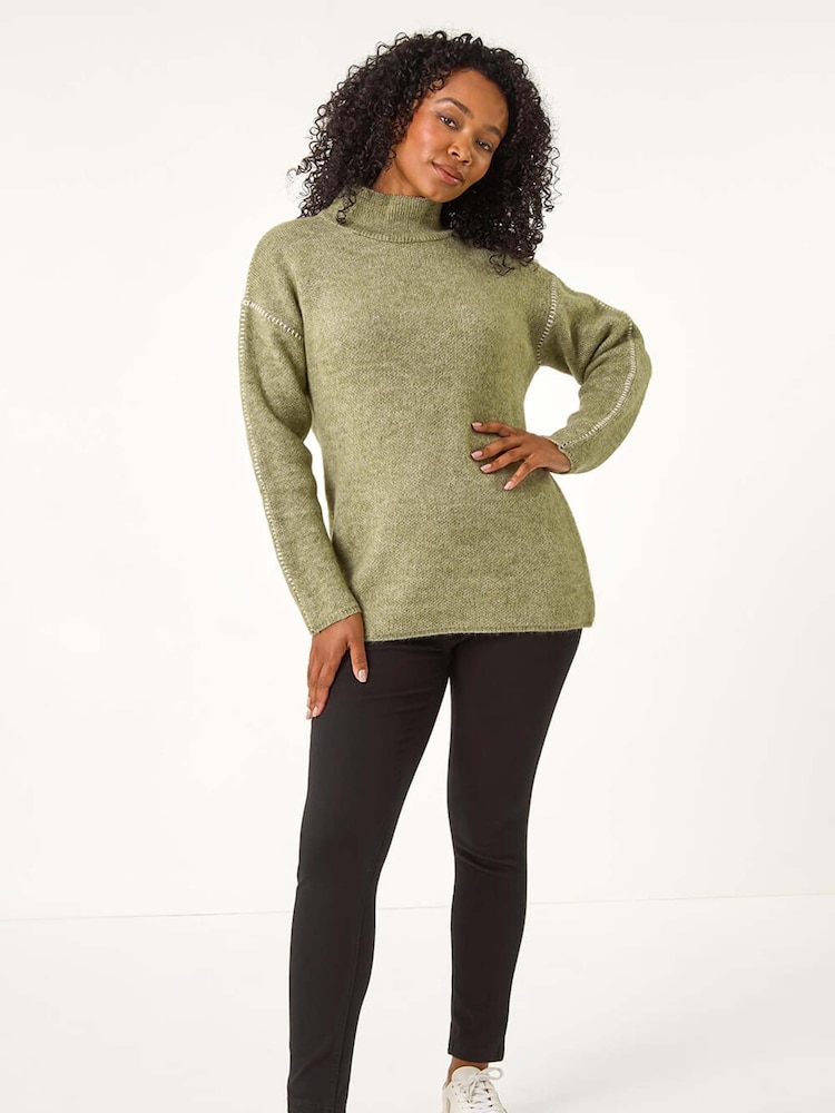 Roman Green Petite Contrast Stitch Jersey Jumper - Image 2 of 5