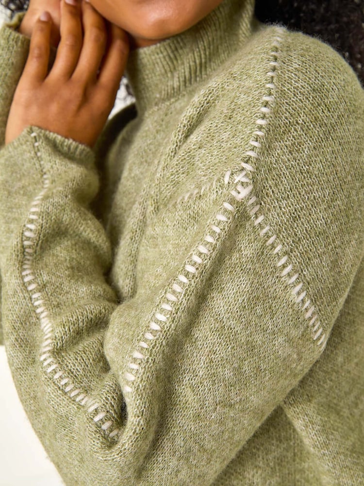 Roman Green Petite Contrast Stitch Jersey Jumper - Image 5 of 5