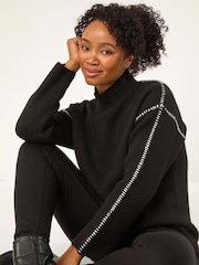 Roman Black Petite Contrast Stitch Jersey Jumper - Image 1 of 5