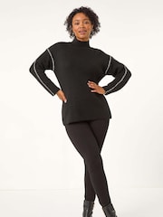 Roman Black Petite Contrast Stitch Jersey Jumper - Image 2 of 5