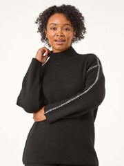 Roman Black Petite Contrast Stitch Jersey Jumper - Image 4 of 5