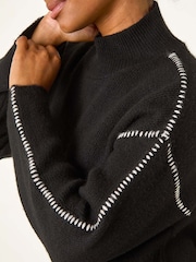 Roman Black Petite Contrast Stitch Jersey Jumper - Image 5 of 5