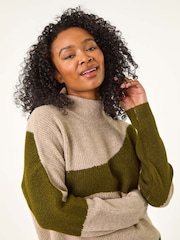 Roman Green Petite Colour Block Knit Jumper - Image 1 of 5