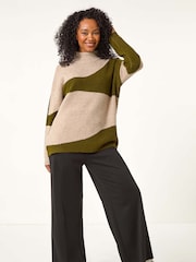 Roman Green Petite Colour Block Knit Jumper - Image 2 of 5