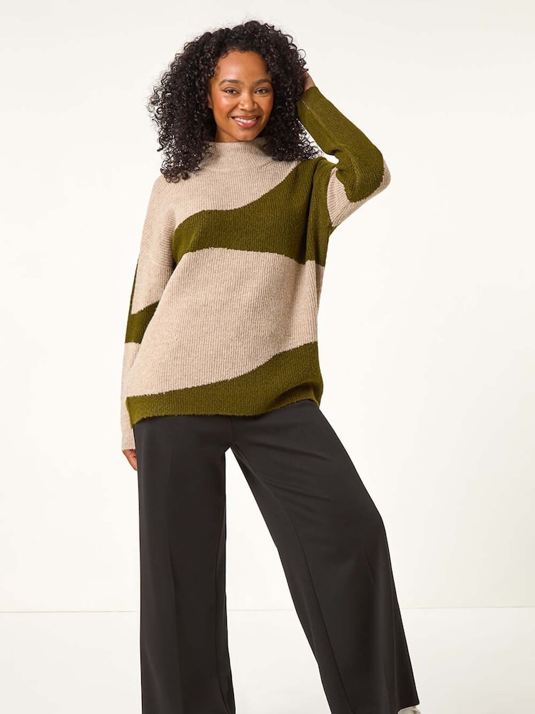 Roman Green Petite Colour Block Knit Jumper - Image 2 of 5