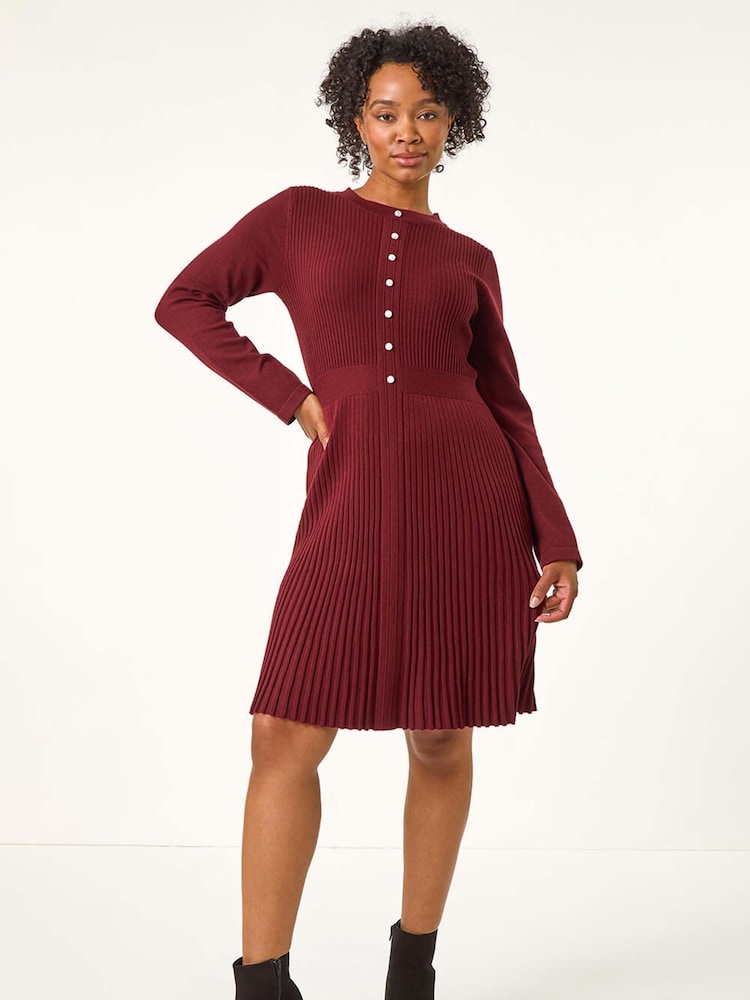 Roman Red Petite Pearl Detail Knitted Dress - Image 1 of 5