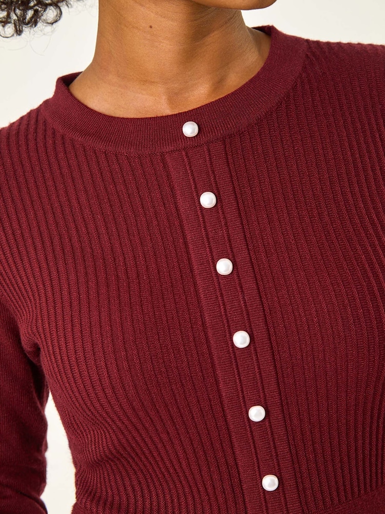 Roman Red Petite Pearl Detail Knitted Dress - Image 5 of 5
