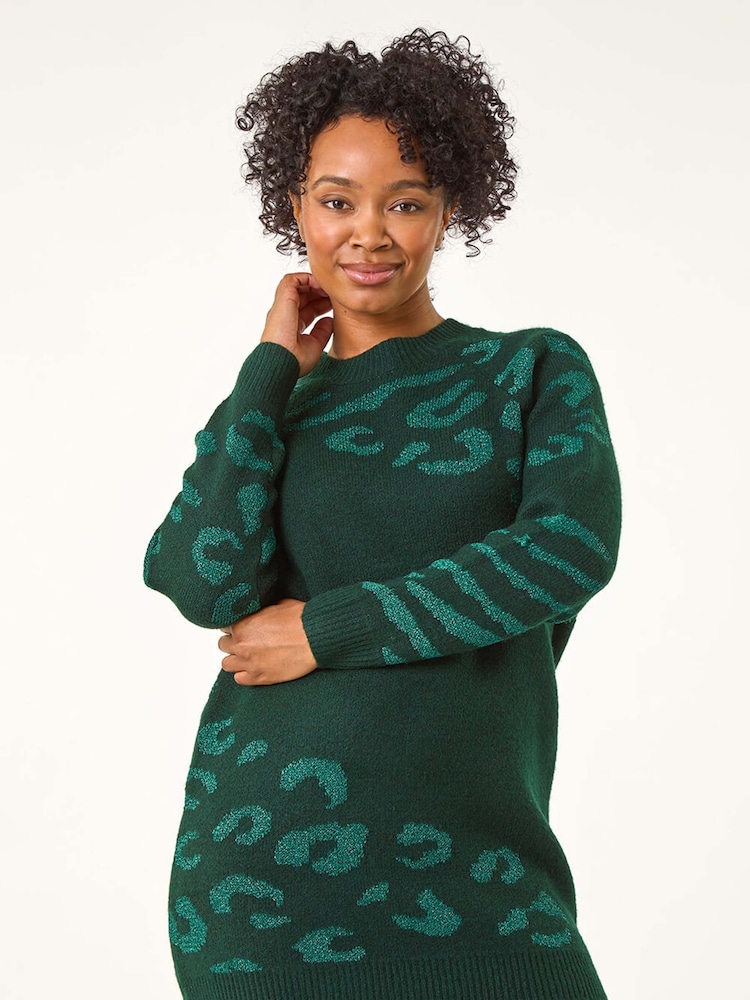Roman Green Petite Animal Print Longline Stretch Jumper - Image 1 of 5