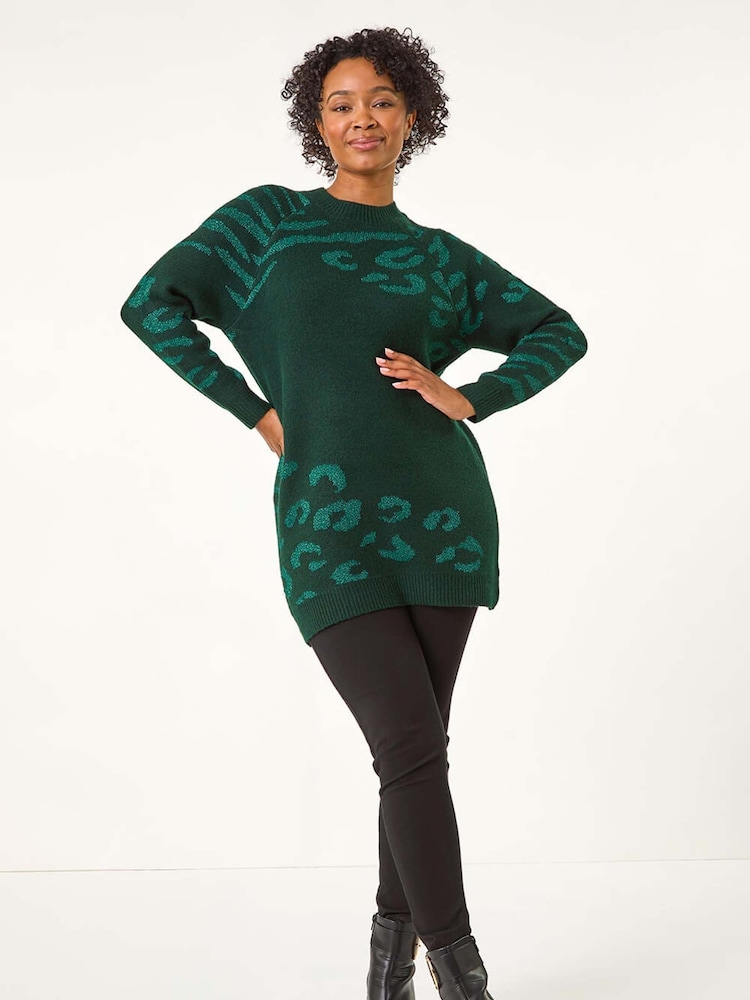 Roman Green Petite Animal Print Longline Stretch Jumper - Image 2 of 5