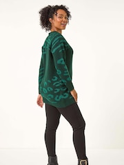 Roman Green Petite Animal Print Longline Stretch Jumper - Image 3 of 5