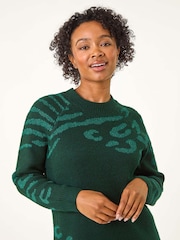 Roman Green Petite Animal Print Longline Stretch Jumper - Image 4 of 5