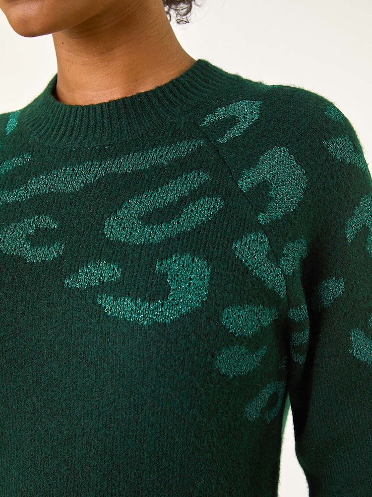 Roman Green Petite Animal Print Longline Stretch Jumper - Image 5 of 5