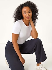 Roman Blue Petite Wide Leg Ponte Stretch Trousers - Image 1 of 5