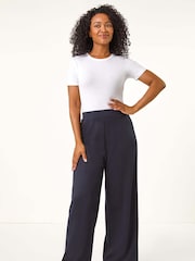 Roman Blue Petite Wide Leg Ponte Stretch Trousers - Image 2 of 5