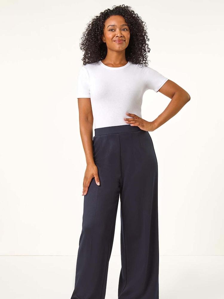 Roman Blue Petite Wide Leg Ponte Stretch Trousers - Image 2 of 5