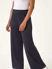 Roman Blue Petite Wide Leg Ponte Stretch Trousers - Image 4 of 5