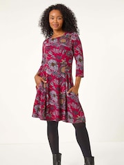 Roman Red Petite Floral A-Line Dress - Image 2 of 5