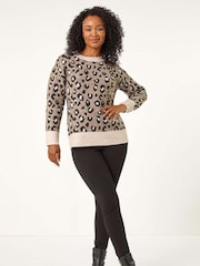 Roman Natural Petite Animal Print Rib Jumper - Image 2 of 5