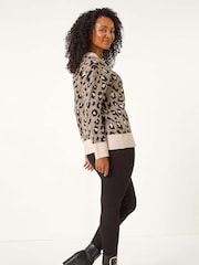 Roman Natural Petite Animal Print Rib Jumper - Image 3 of 5