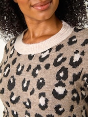 Roman Natural Petite Animal Print Rib Jumper - Image 5 of 5